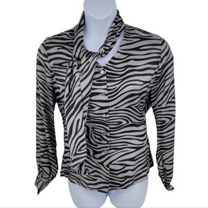 Austin Reed‎ 100% Silk Zebra Print Silver&Black Blouse With Neck Tie size 12
